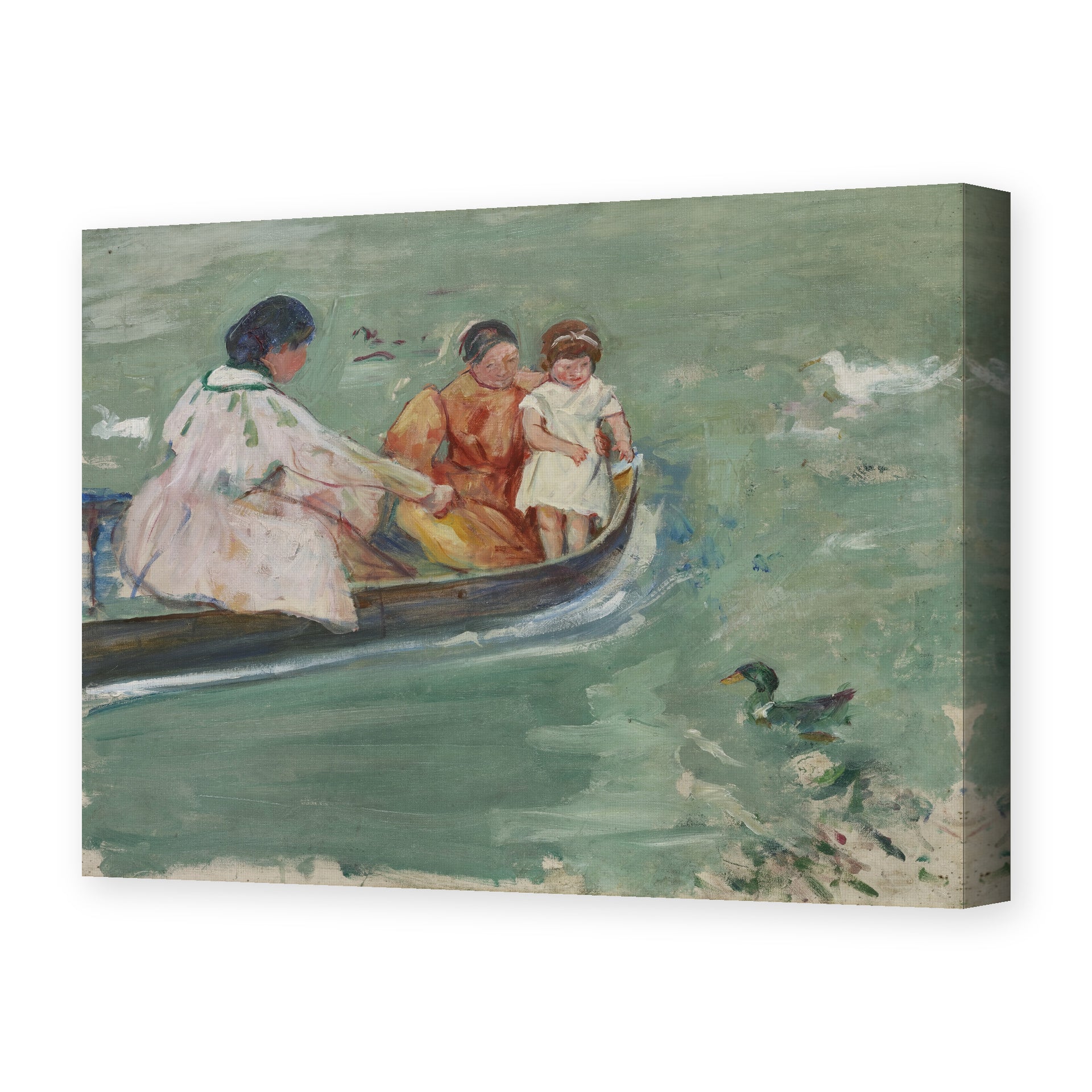 Mary Cassatt's 'On the Water (Feeding The Ducks)' painting reproduced as a gallery-wrapped canvas print