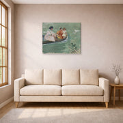 Gallery-wrapped canvas print of Mary Cassatt's On the Water (Feeding The Ducks) displayed on a wall in a living room