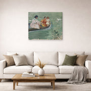 Gallery-wrapped canvas print of Mary Cassatt's On the Water (Feeding The Ducks) displayed on a wall in a living room