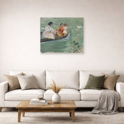 Unframed poster print of Mary Cassatt's On the Water (Feeding The Ducks) displayed on a wall in a living room