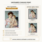 Mary Cassatt - Sleepy Baby canvas print size comparison and framing display infographic
