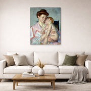 Gallery-wrapped canvas print of Mary Cassatt's Sleepy Baby displayed on a wall in a living room