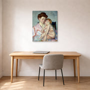 Gallery-wrapped canvas print of Mary Cassatt's Sleepy Baby displayed on a wall in a office