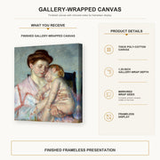 Mary Cassatt - Sleepy Baby gallery wrap canvas construction and hanging details infographic