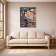 Unframed poster print of Mary Cassatt's Summertime displayed on a wall in a living room