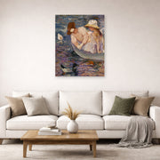 Unframed poster print of Mary Cassatt's Summertime displayed on a wall in a living room