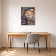 Unframed poster print of Mary Cassatt's Summertime displayed on a wall in a office