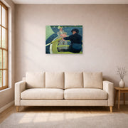 Unframed poster print of Mary Cassatt's The Boating Party displayed on a wall in a living room