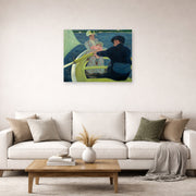 Unframed poster print of Mary Cassatt's The Boating Party displayed on a wall in a living room