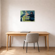 Unframed poster print of Mary Cassatt's The Boating Party displayed on a wall in a office