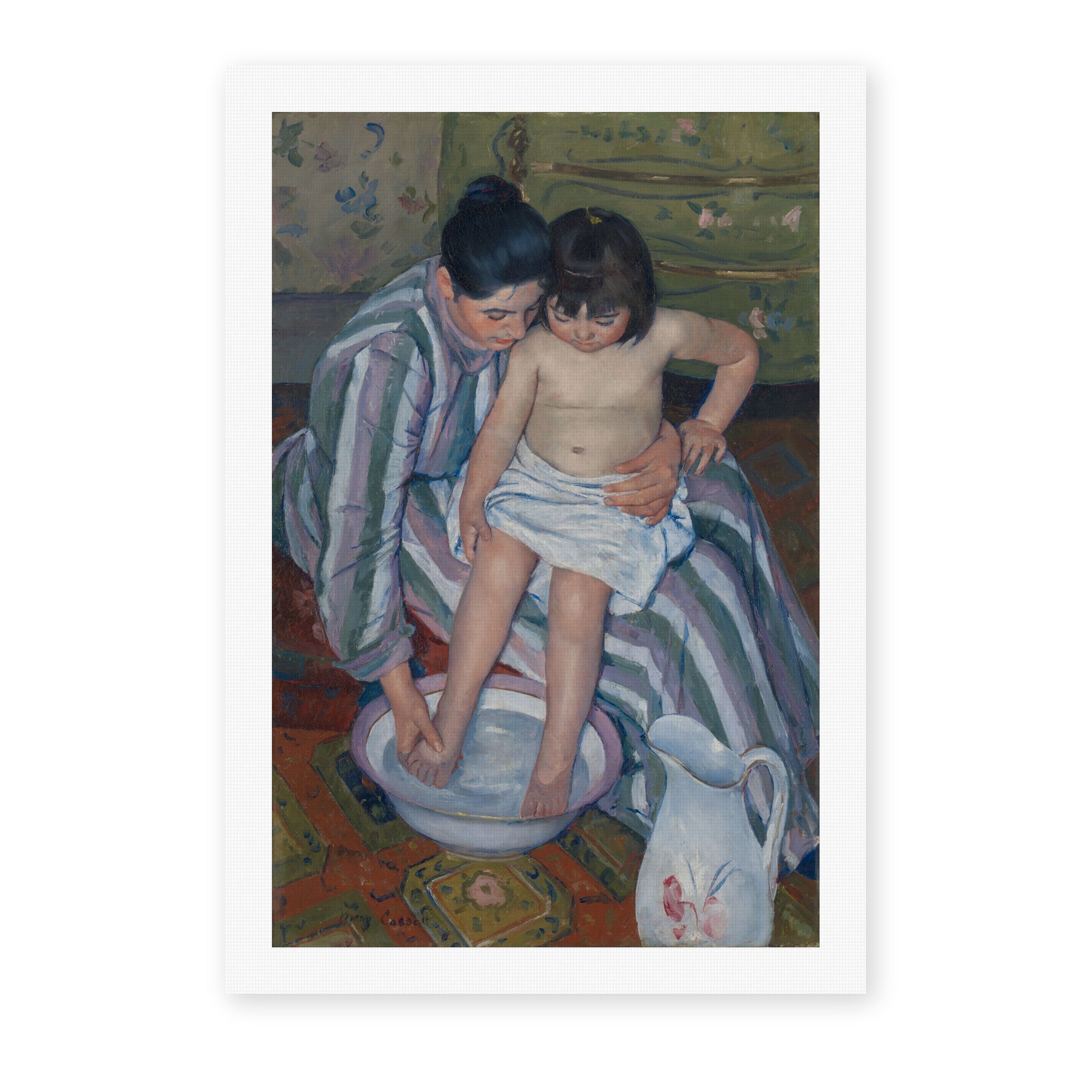 Mary Cassatt's 'The Childs Bath' painting reproduced as a rolled canvas print