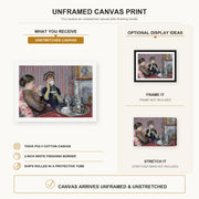 Mary Cassatt - The Tea canvas print size comparison and framing display infographic
