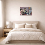 Unframed poster print of Mary Cassatt's The Tea displayed on a wall in a bedroom