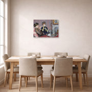 Unframed poster print of Mary Cassatt's The Tea displayed on a wall in a dining room
