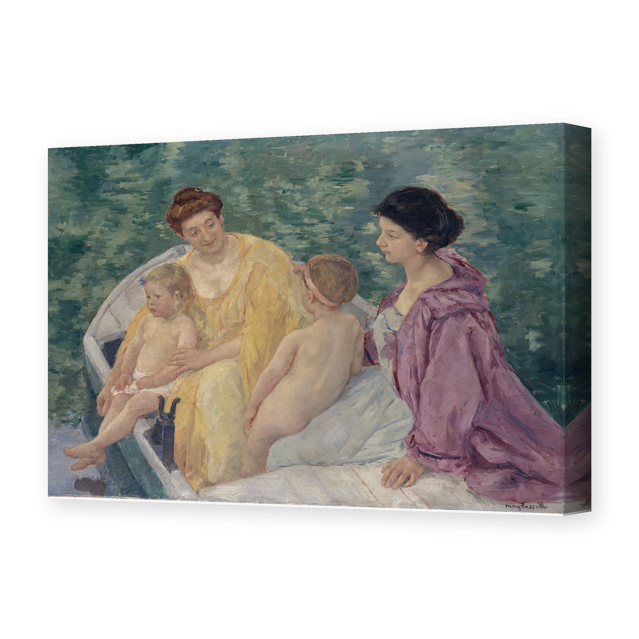 Mary Cassatt's 'Two Mothers and their Children in a Boat' painting reproduced as a gallery-wrapped canvas print