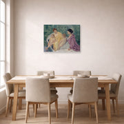 Gallery-wrapped canvas print of Mary Cassatt's Two Mothers and their Children in a Boat displayed on a wall in a dining room