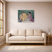 Gallery-wrapped canvas print of Mary Cassatt's Two Mothers and their Children in a Boat displayed on a wall in a living room