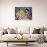 Gallery-wrapped canvas print of Mary Cassatt's Two Mothers and their Children in a Boat displayed on a wall in a living room