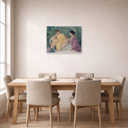 Unframed poster print of Mary Cassatt's Two Mothers and their Children in a Boat displayed on a wall in a dining room