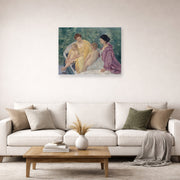 Unframed poster print of Mary Cassatt's Two Mothers and their Children in a Boat displayed on a wall in a living room
