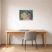 Unframed poster print of Mary Cassatt's Two Mothers and their Children in a Boat displayed on a wall in a office