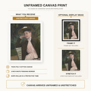 Mary Cassatt - Young Girl with a Brown Hat canvas print size comparison and framing display infographic