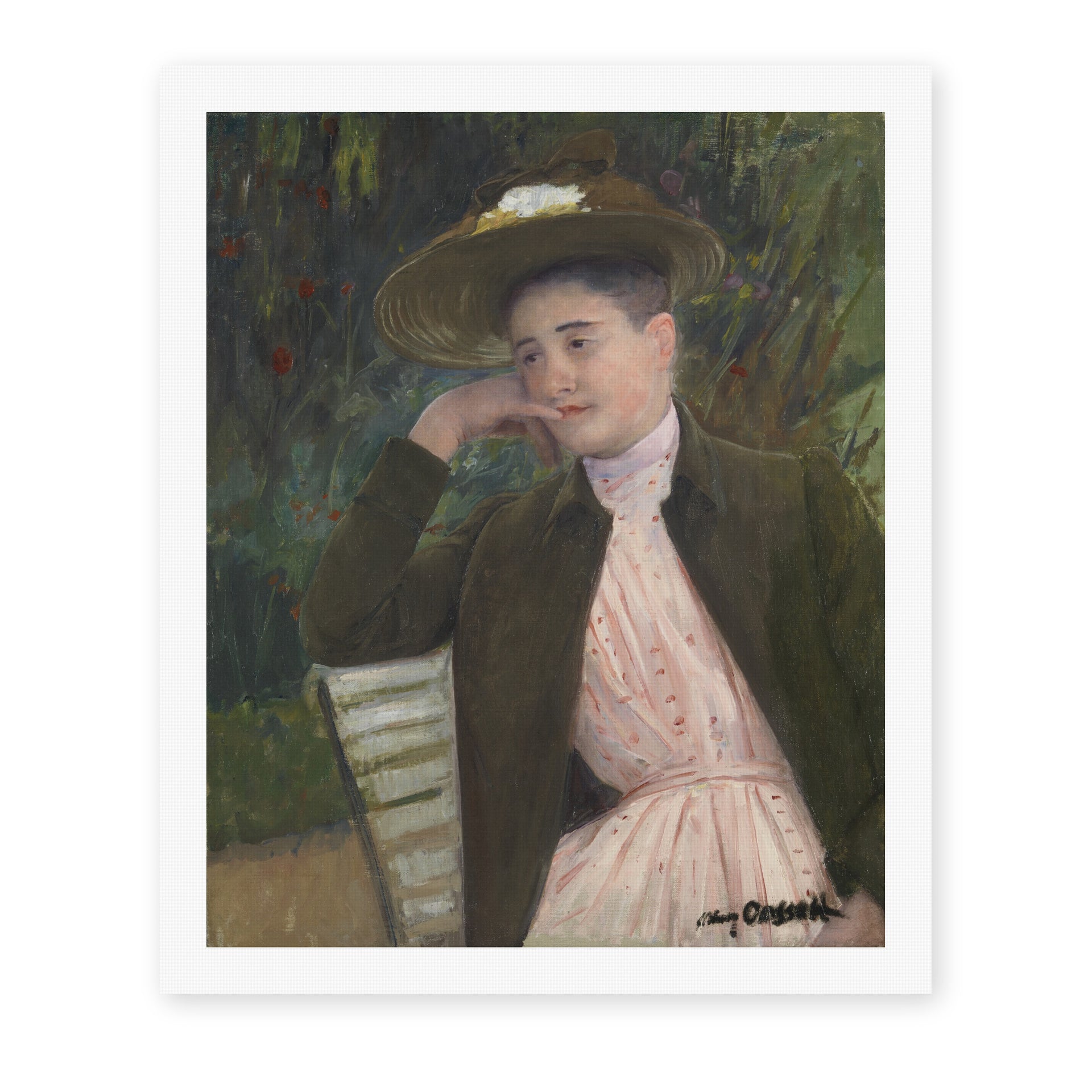 Mary Cassatt's 'Young Girl with a Brown Hat' painting reproduced as a rolled canvas print