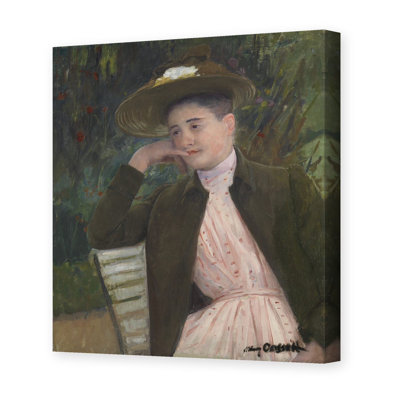 Mary Cassatt's 'Young Girl with a Brown Hat' painting reproduced as a gallery-wrapped canvas print