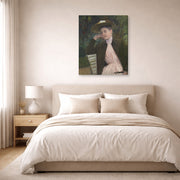 Gallery-wrapped canvas print of Mary Cassatt's Young Girl with a Brown Hat displayed on a wall in a bedroom