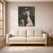 Gallery-wrapped canvas print of Mary Cassatt's Young Girl with a Brown Hat displayed on a wall in a living room