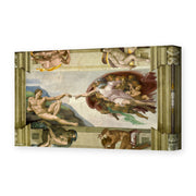 Michelangelo's 'Creation of Adam' painting reproduced as a gallery-wrapped canvas print, part of the Sistine Chapel ceiling, one of the most reproduced images in Western art
