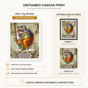 Michelangelo - Delphic Sibyl canvas print size comparison and framing display infographic