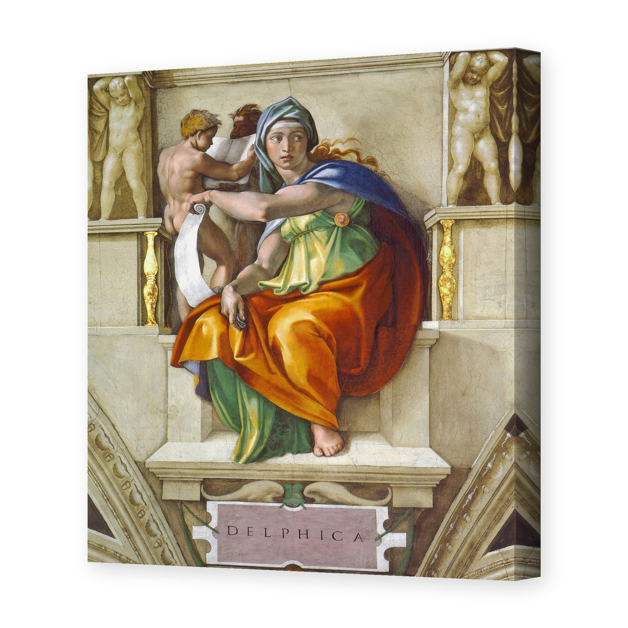 Michelangelo's 'Delphic Sibyl' painting reproduced as a gallery-wrapped canvas print, one of the sibyl figures painted on the Sistine Chapel ceiling