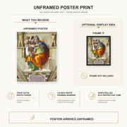 Michelangelo - Delphic Sibyl poster print size comparison and framing display infographic