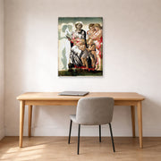 Gallery-wrapped canvas print of Michelangelo's Manchester Madonna displayed on a wall in a office