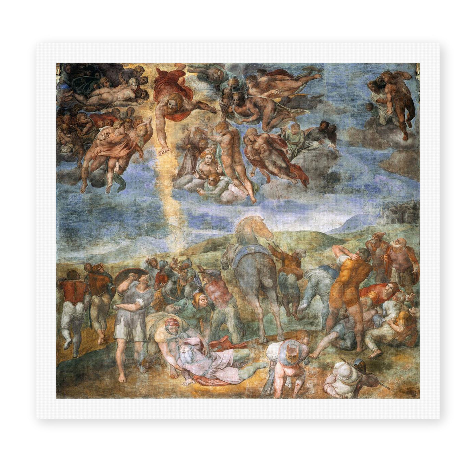 Michelangelo's 'The Conversion of Saul' painting reproduced as a rolled canvas print, a fresco in the Vatican's Pauline Chapel, painted in Michelangelo's later years