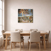 Gallery-wrapped canvas print of Michelangelo's The Conversion of Saul displayed on a wall in a dining room