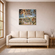 Gallery-wrapped canvas print of Michelangelo's The Conversion of Saul displayed on a wall in a living room