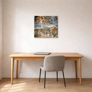 Unframed poster print of Michelangelo's The Conversion of Saul displayed on a wall in a office