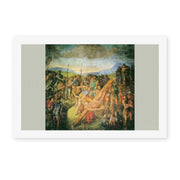 Michelangelo's 'The Crucifixion of St. Peter' painting reproduced as a rolled canvas print, a fresco in the Pauline Chapel at the Vatican, among Michelangelo's final works