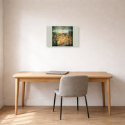 Unframed poster print of Michelangelo's The Crucifixion of St. Peter displayed on a wall in a office