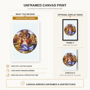Michelangelo - The Doni Tondo canvas print size comparison and framing display infographic