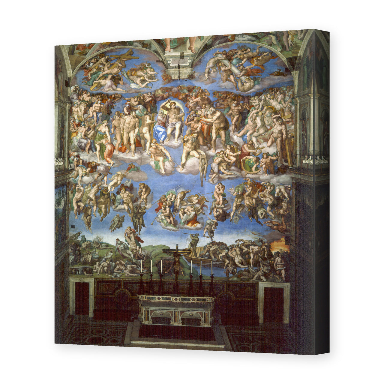 Michelangelo's 'The Last Judgment' painting reproduced as a gallery-wrapped canvas print, the monumental fresco covering the altar wall of the Sistine Chapel