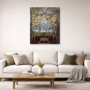 Gallery-wrapped canvas print of Michelangelo's The Last Judgment displayed on a wall in a living room