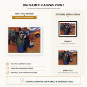 Pablo Picasso - A Spanish Couple in front of Inn canvas print size comparison and framing display infographic