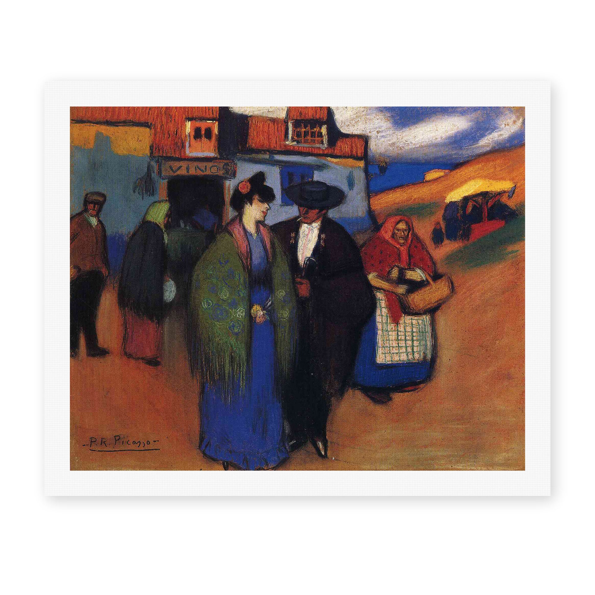 Pablo Picasso's 'A Spanish Couple in front of Inn' painting reproduced as a rolled canvas print