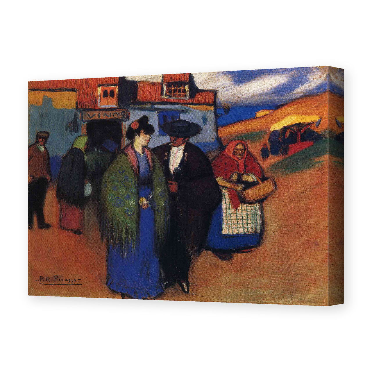 Pablo Picasso's 'A Spanish Couple in front of Inn' painting reproduced as a gallery-wrapped canvas print