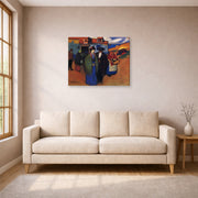 Gallery-wrapped canvas print of Pablo Picasso's 'A Spanish Couple in front of Inn' displayed on a wall in a living room