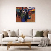 Gallery-wrapped canvas print of Pablo Picasso's 'A Spanish Couple in front of Inn' displayed on a wall in a living room