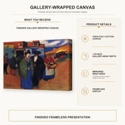 Pablo Picasso - A Spanish Couple in front of Inn gallery wrap canvas construction and hanging details infographic